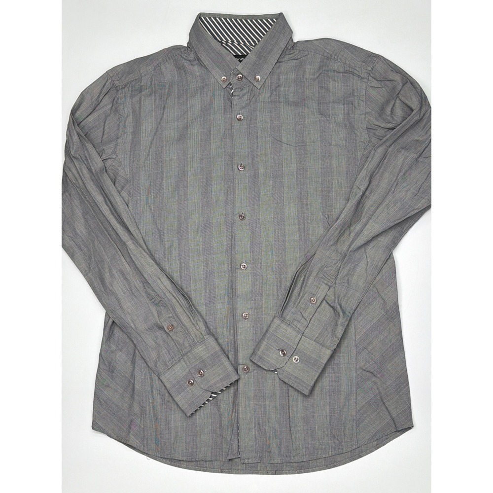 AVA‎ Mens Grey Textured Check Long Sleeve Button Down Shirt Size Large
